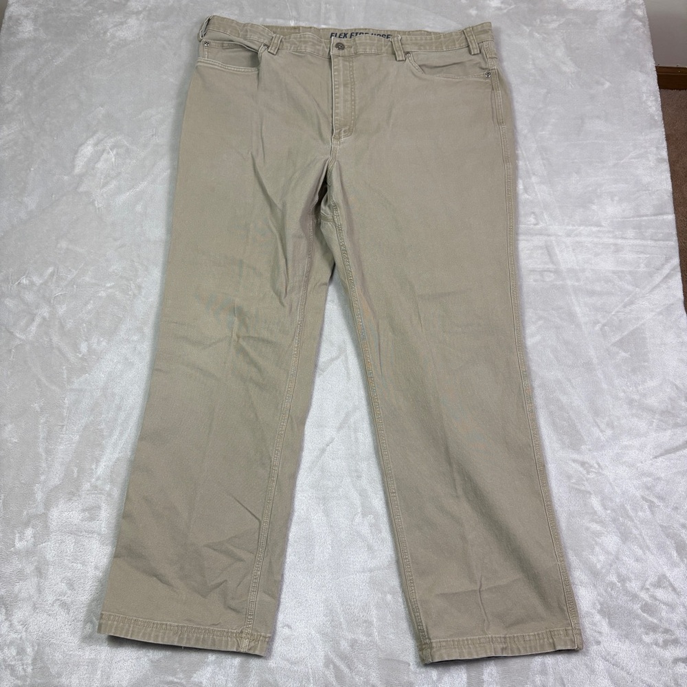 Duluth Trading Flex Fire Hose Beige Work Pants Mens 44 x 32 Fits 44 x 31